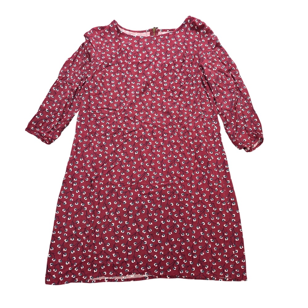 Old Navy Rayon Shift Dress Women's Size M Burgundy Floral 3/4 Sleeve Back Zipper